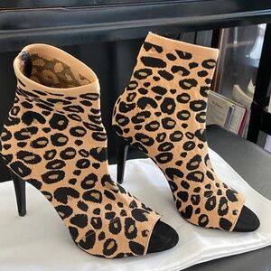Leopard Peep Hole Boots High Heel